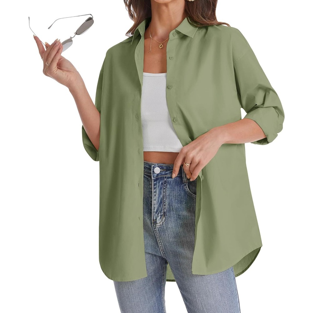 NWT - J.VER Womens Oversized Button Down Casual Long Sleeve Lightweight Blouse